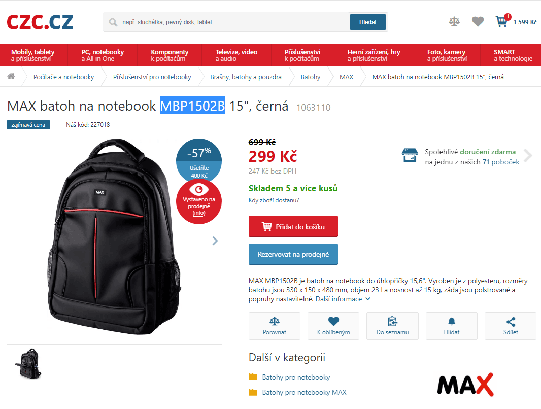 Batoh na ntb 15,6" MAX MBP, 23 litrů