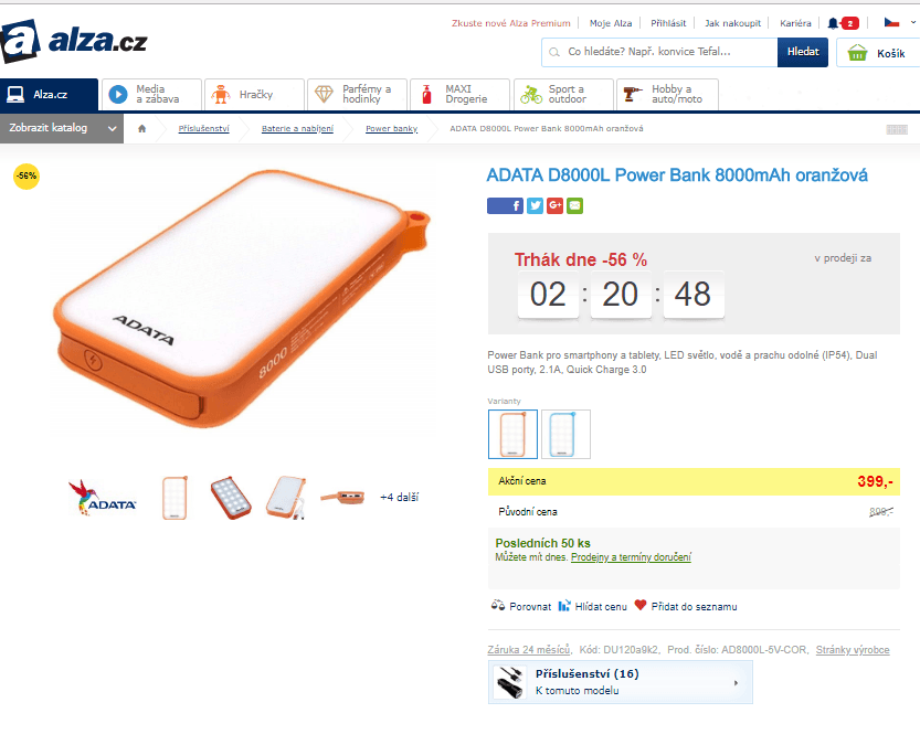 Powerbanka / LED svítilna ADATA 8000 mAh