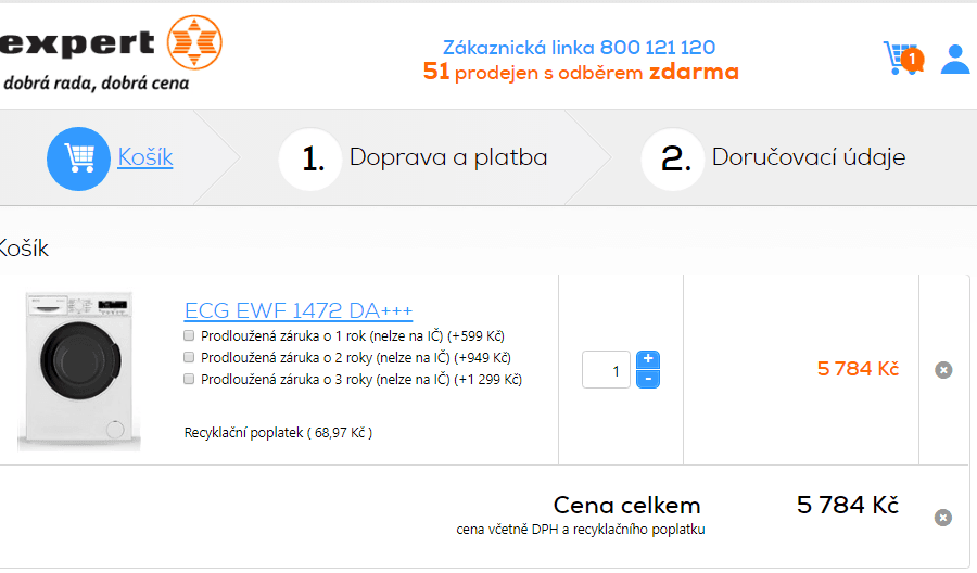 Pračka ECG, A+++, 7 kg, 1400 ot/min