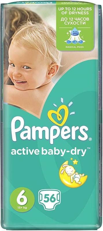 Plenky Pampers 6 (15+ kg), 56 ks