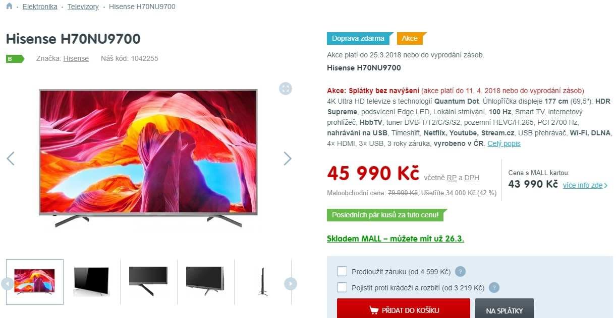 Ultra HD TV, HDR, Smart, 177cm, Hisense