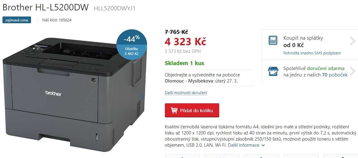 ČB, laserová tiskárna Brother, WIFI