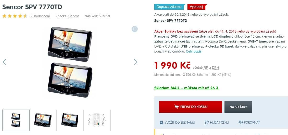 TV + DVD přehrávač Sencor, 2x displej, auto
