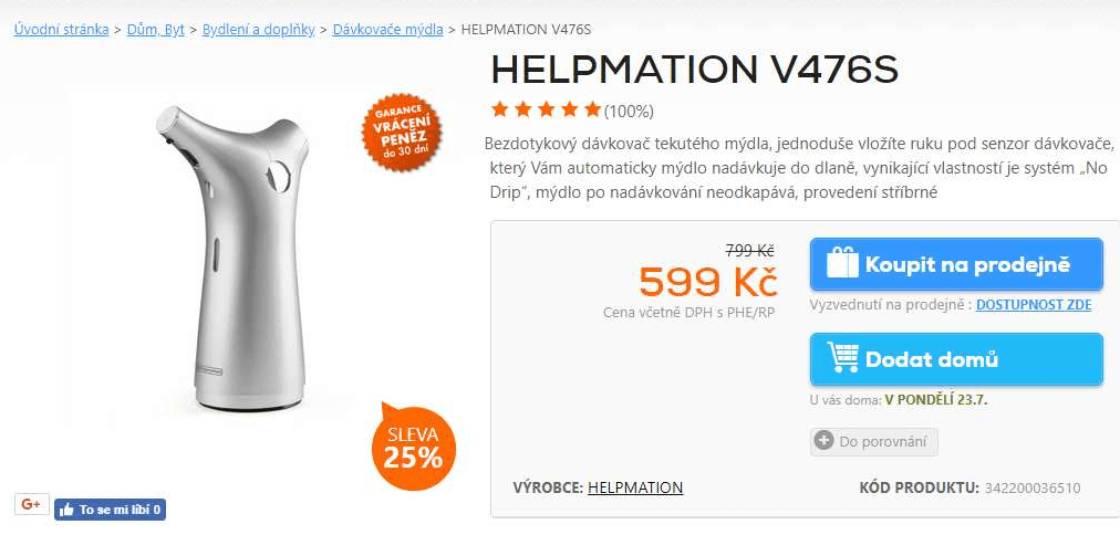 Bezdotykový dávkovač mýdla, Helpmation