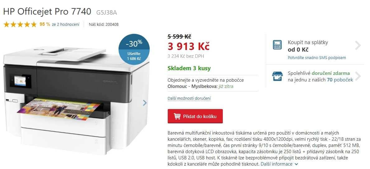 Barevná inokustová multifunkce HP, Wifi