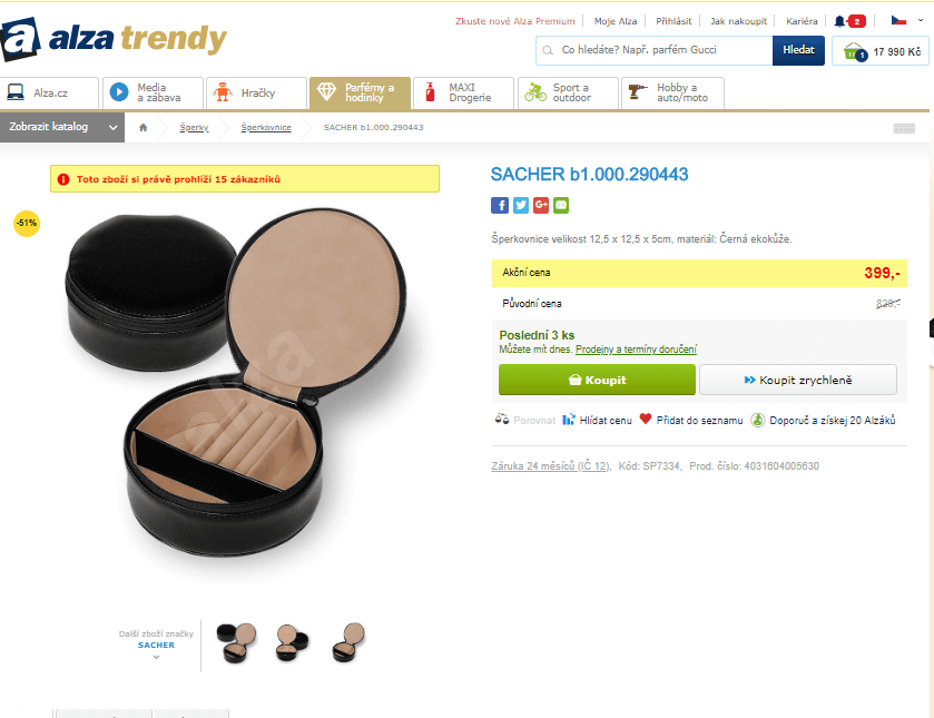 Šperkovnice Sacher, černá eko kůže