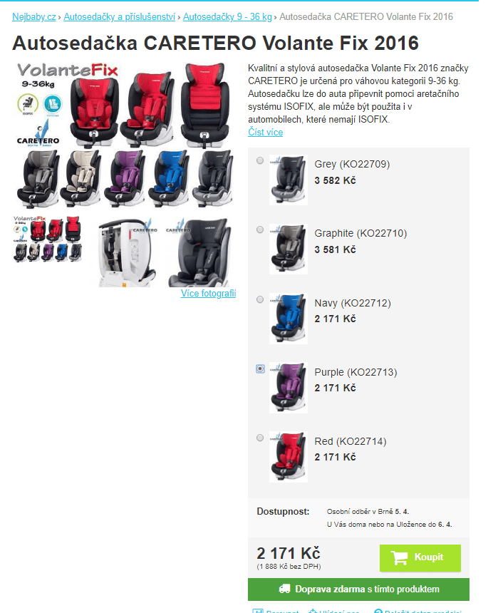 Autosedačka 9-36 kg Caretero Volante Fix 2016