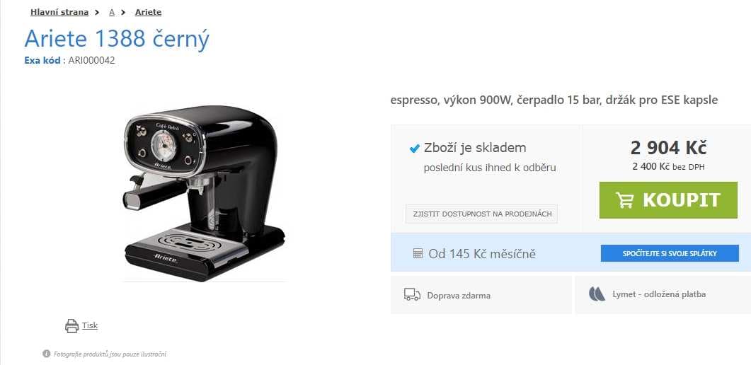 Espresso Ariete-Scarlett, poslední kus