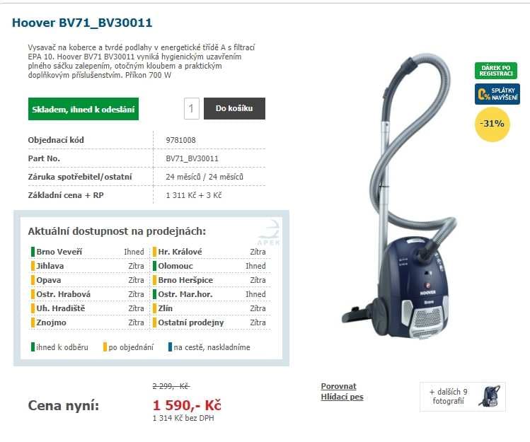 Sáčkový vysavač Hoover BV 30011