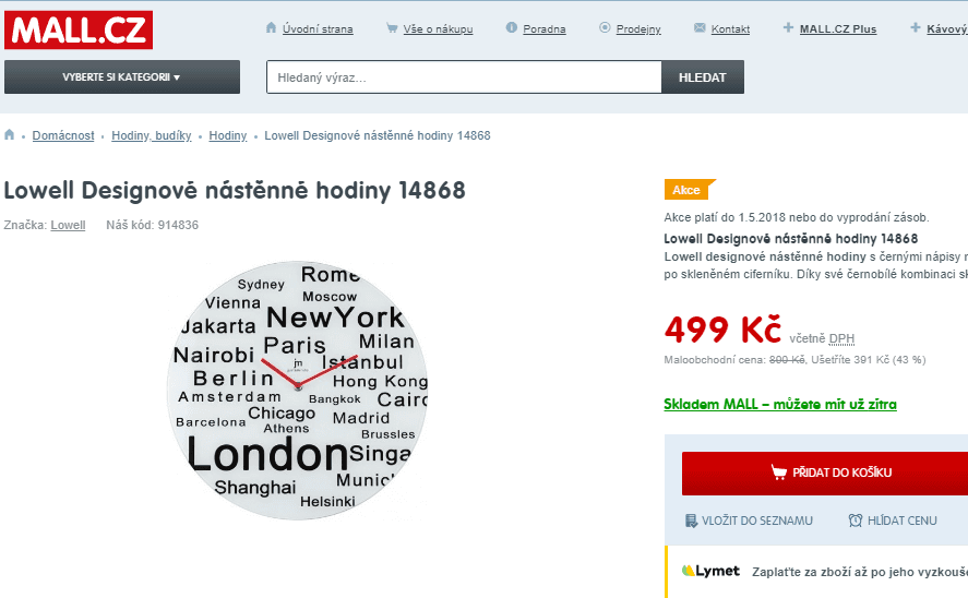 Nástěnné hodiny Lowell, Ø 38 cm