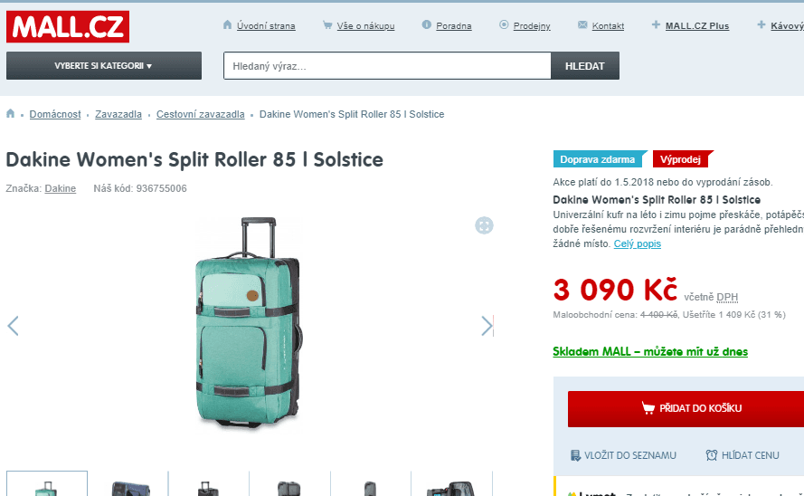 Cestovní kufr Dakine Split Roller, 85 litrů