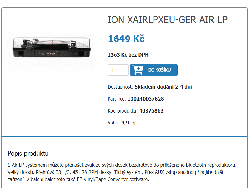 Bezdrátový gramofon ION AIR LP