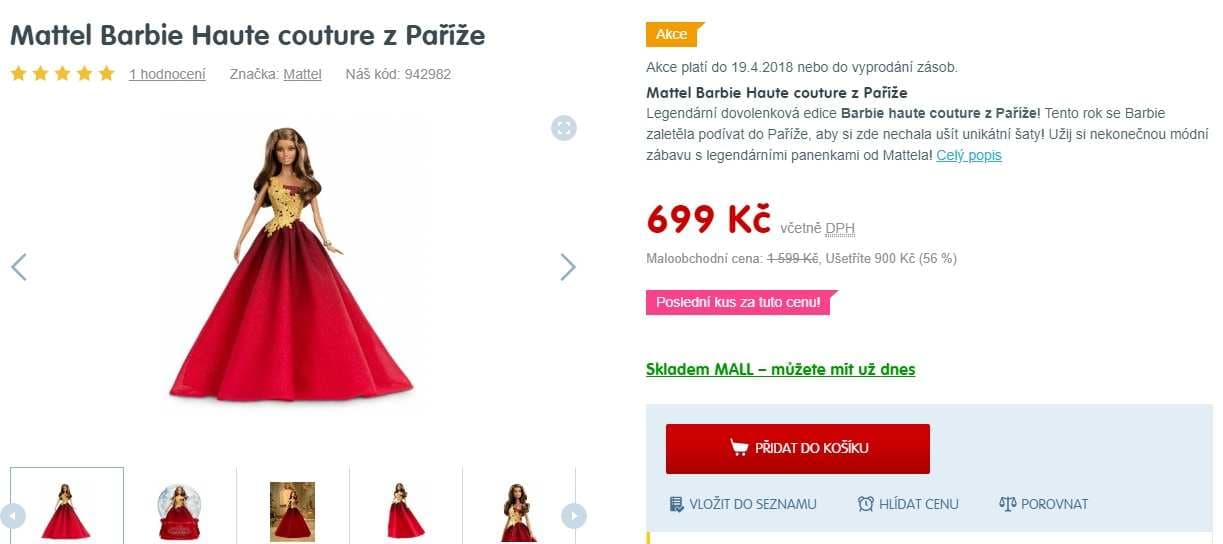 Panenka Mattel Barbie Haute Couture z Paříže