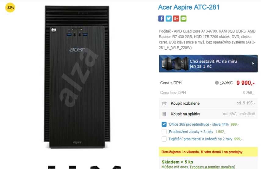 PC Acer, až 3,8GHz, 8GB RAM, 2GB grafika