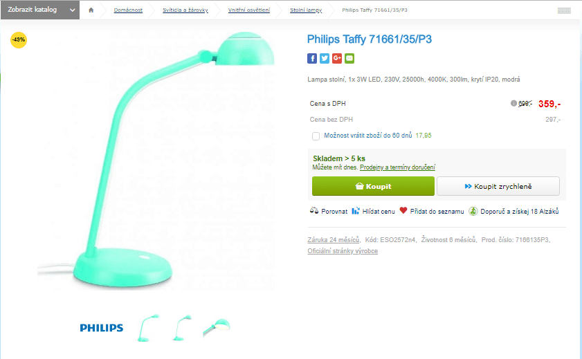 Stolní plastová lampa Philips Taffy