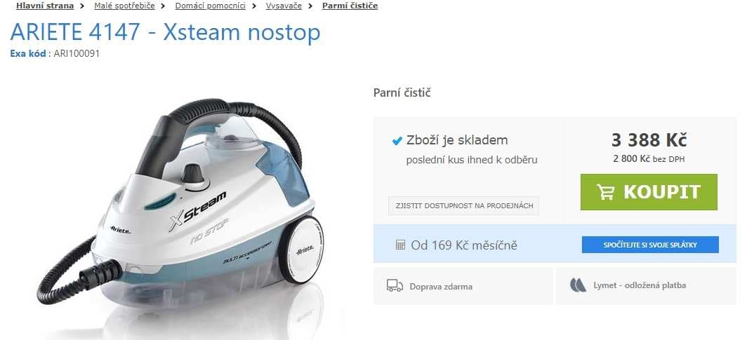 Parní čistič Ariete Xsteam nostop