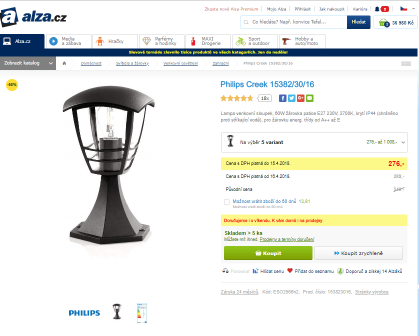 Lampa venkovní sloupek Philips Creek
