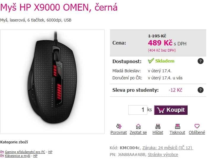 Herní myš HP X9000 OMEN