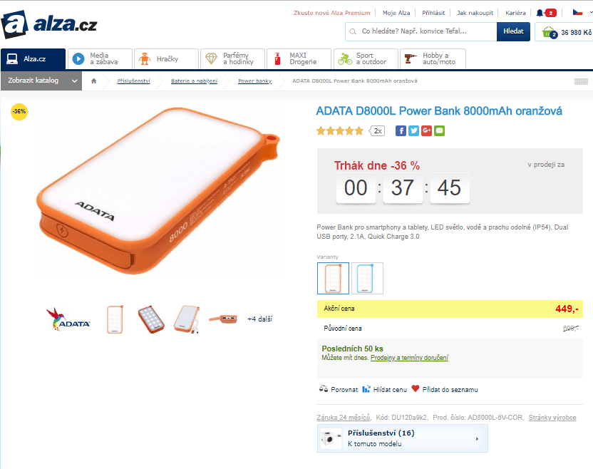 Powerbanka / LED svítilna ADATA 8000 mAh