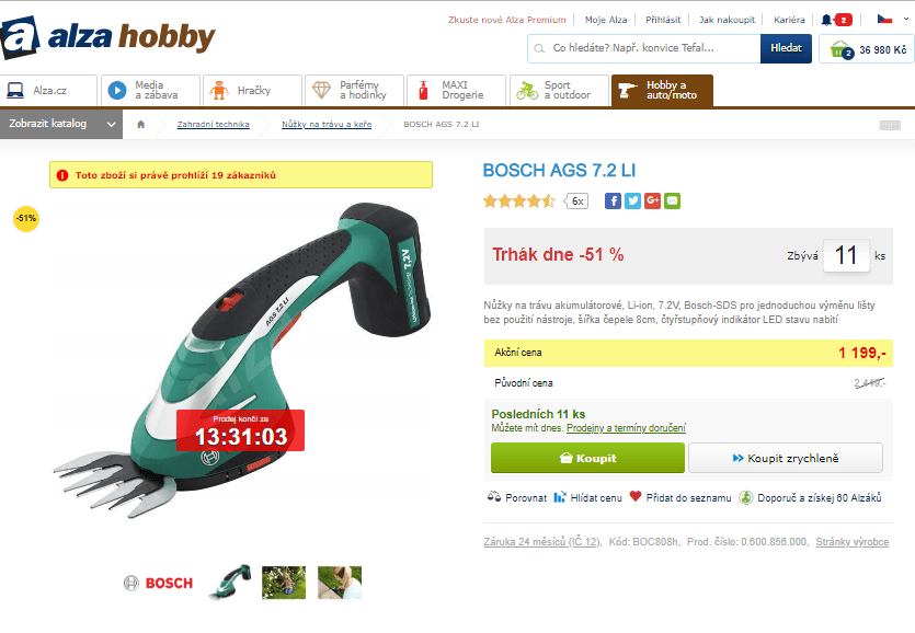 Akumulátorové nůžky na trávu Bosch AGS 7,2 LI