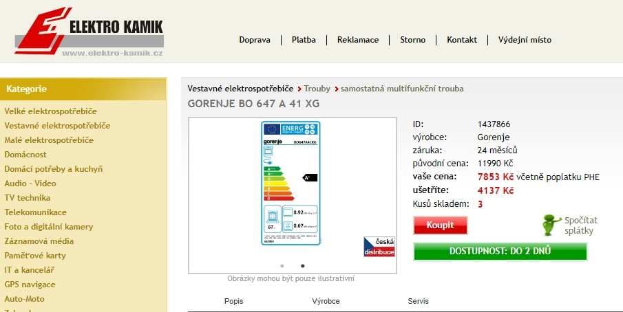 Vestavná trouba Gorenje, gril, 67 litrů
