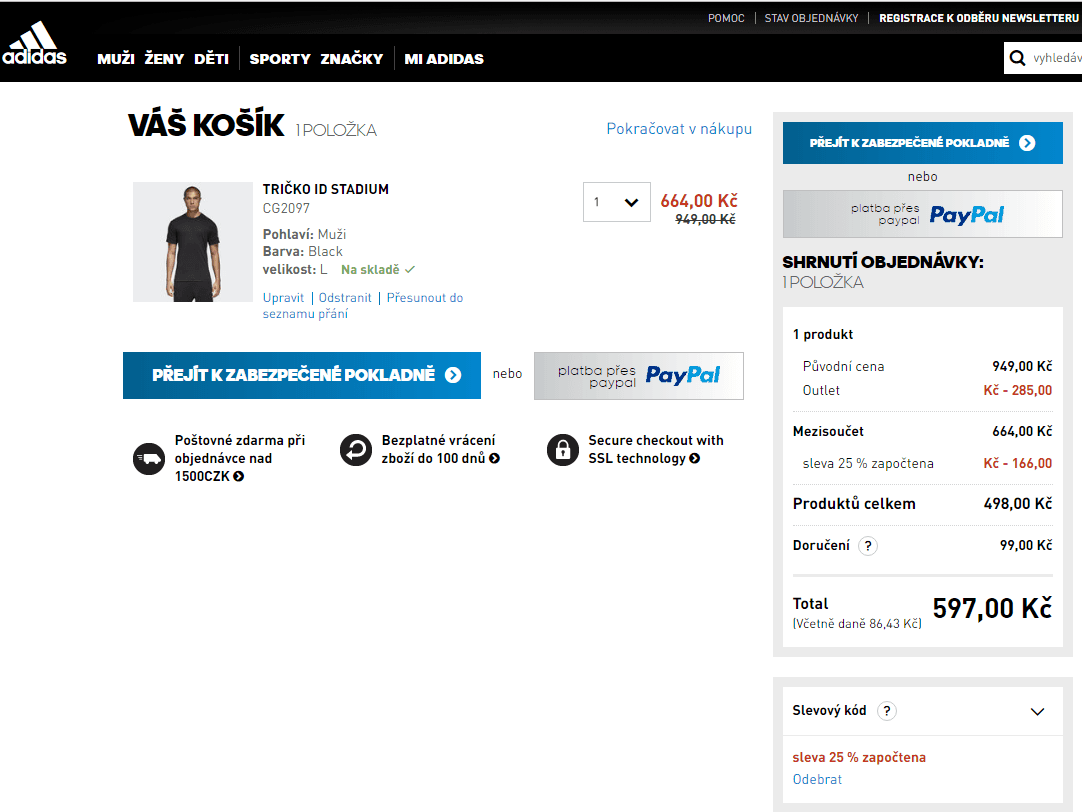 Adidas - extra sleva 25% na nákup
