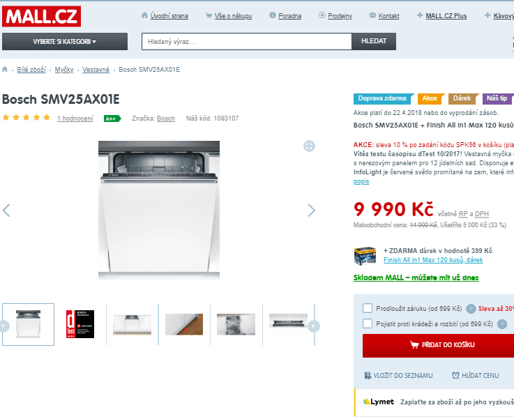 Vestavná myčka Bosch, A++, 5 prog., 12 sad