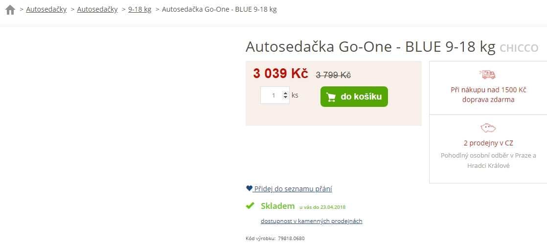 Autosedačka Chicco Go-One Isofix 9-18kg