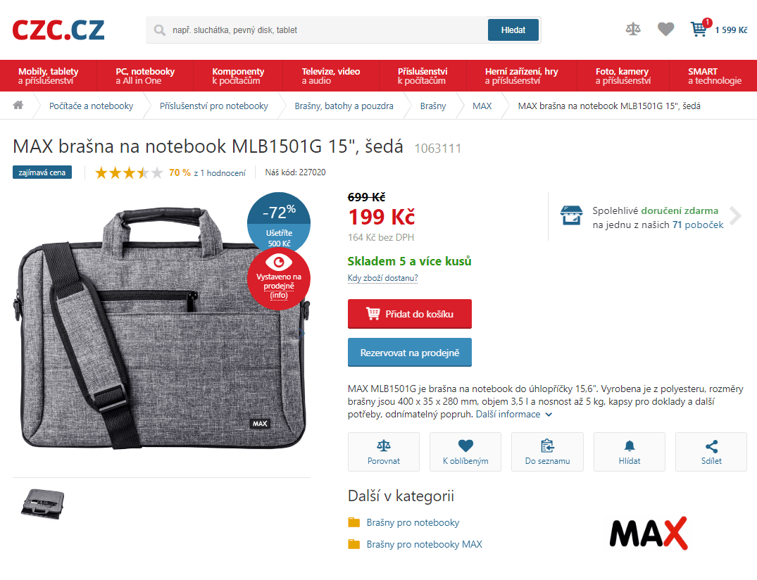 Brašna na notebook Max do 15,6"