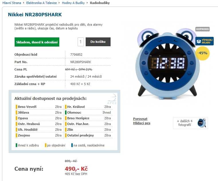 Radiobudík Nikkei, noční světlo, 2 alarmy