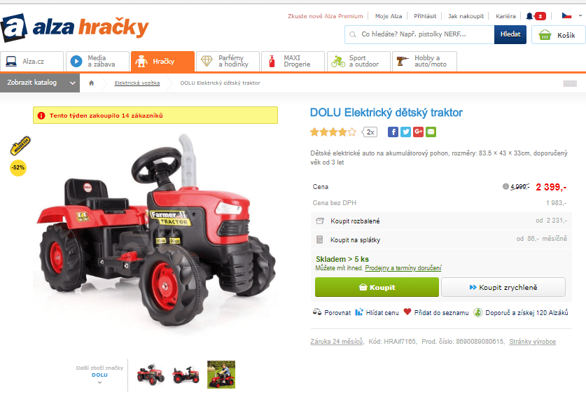 Traktor, akumulátor DOLU, 5,5km/h