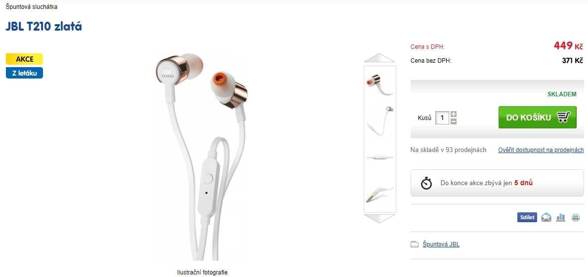 Sluchátka JBL T210 - 2 barvy