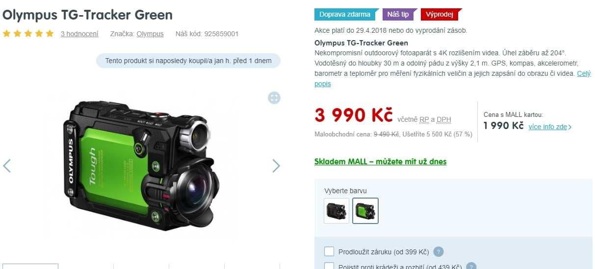 Akční 4K kamera Olympus TG Tracker, Wifi