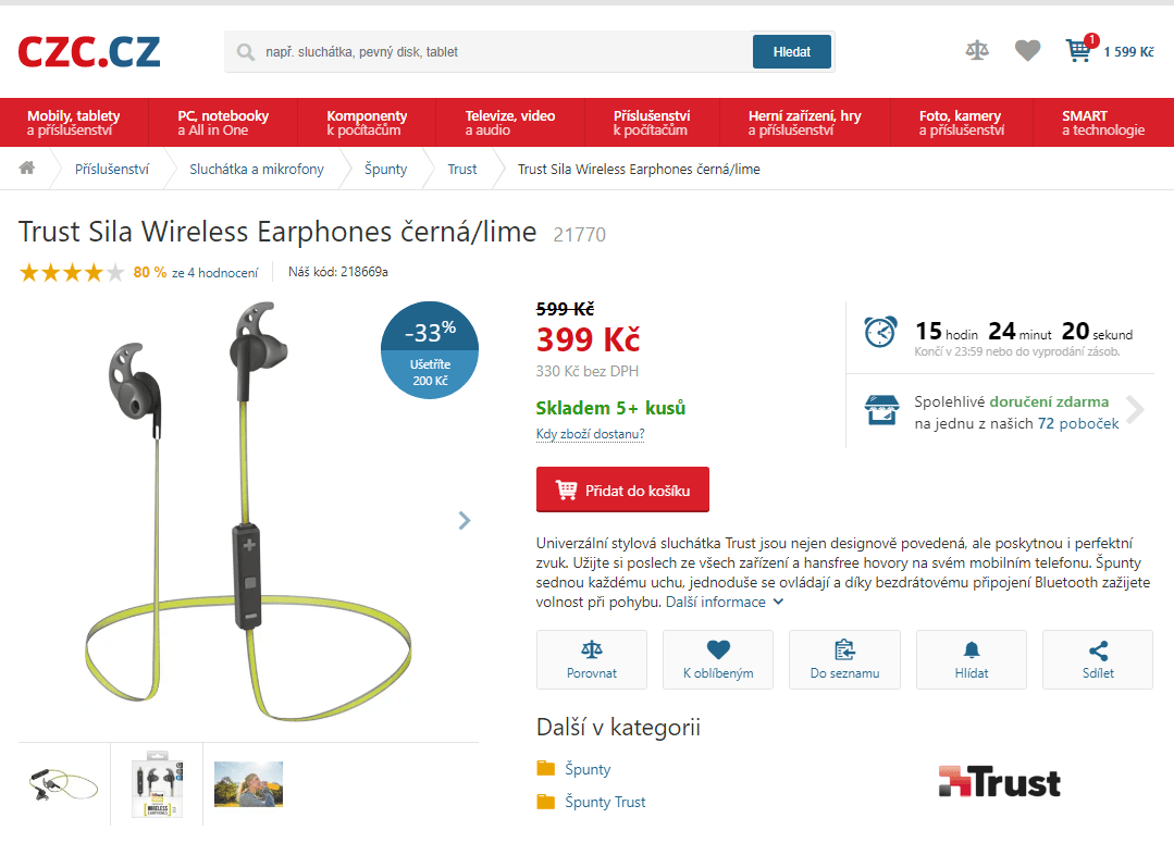 Bluetooth sluchátka Trust Sila, mikrofon