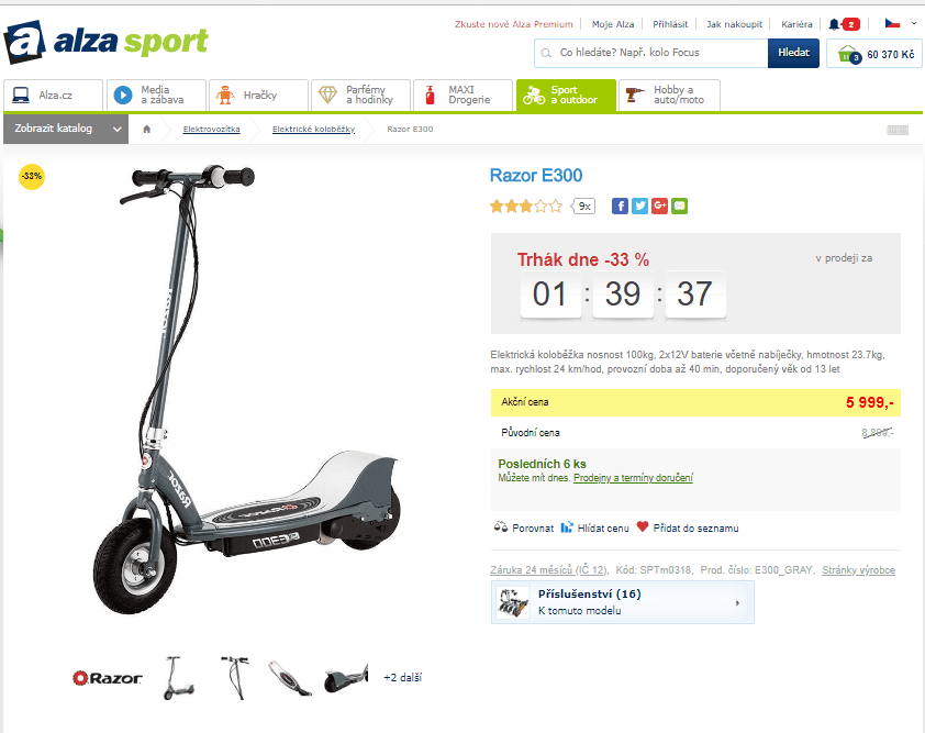 Elektrická koloběžka Razor E300
