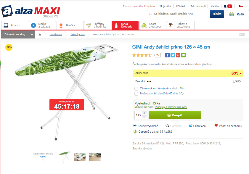 Žehlicí prkno GIMI Andy 126 × 45 cm