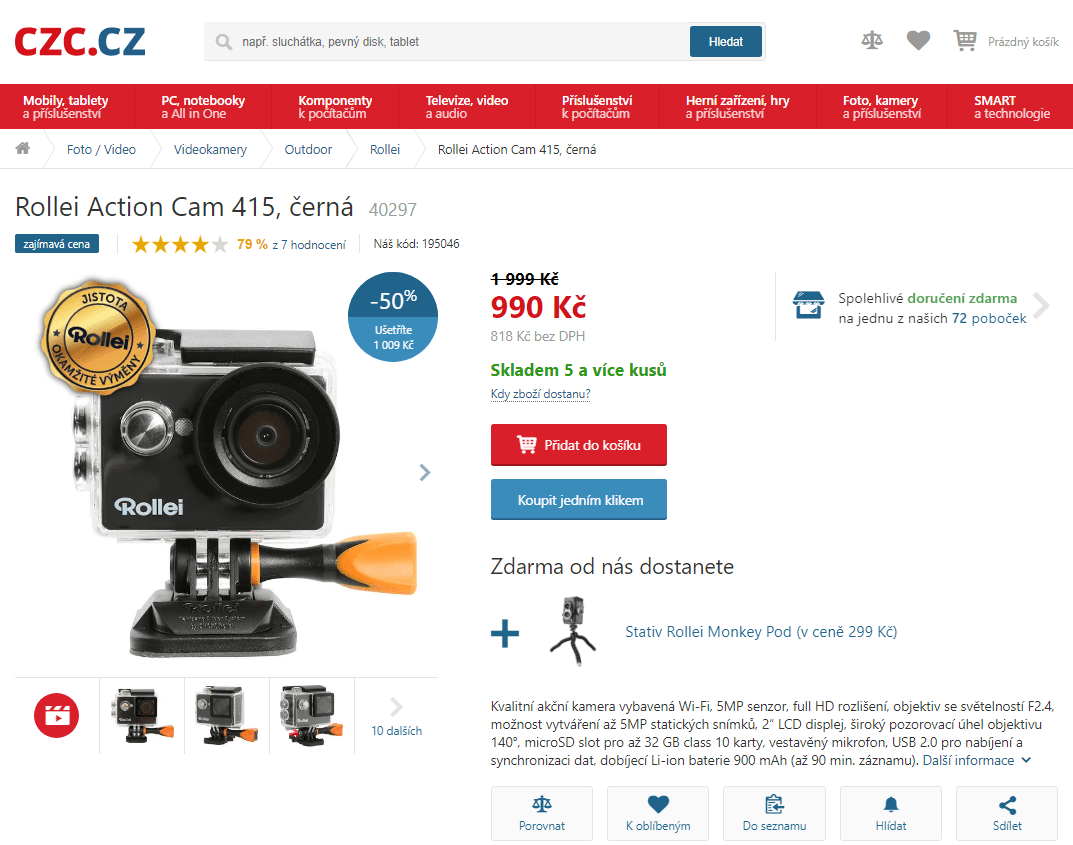 Akční kamera Rollei 415, Wifi