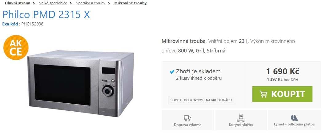 Mikrovlnná trouba s grilem Philco, 23l.