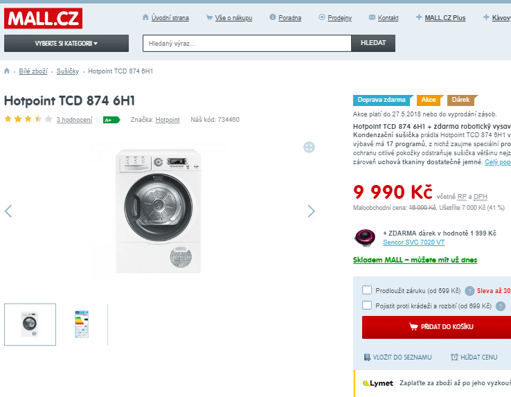 Sušička Hotpoint, 8kg - sleva 3000Kč