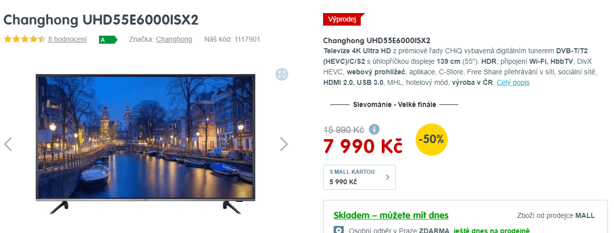 Ultra HD TV, HDR, Smart, 139cm, Changhong
