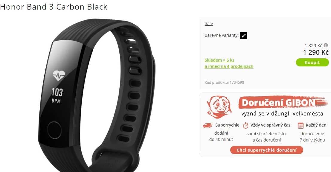 Chytrý náramek Honor Band 3 Carbon