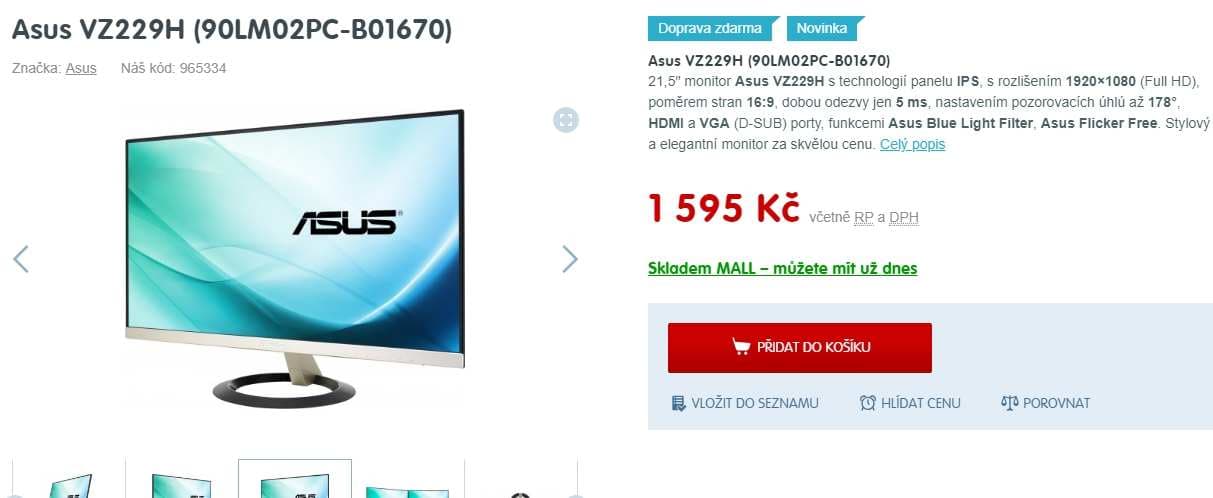 PC monitor Asus, full HD, reproduktory