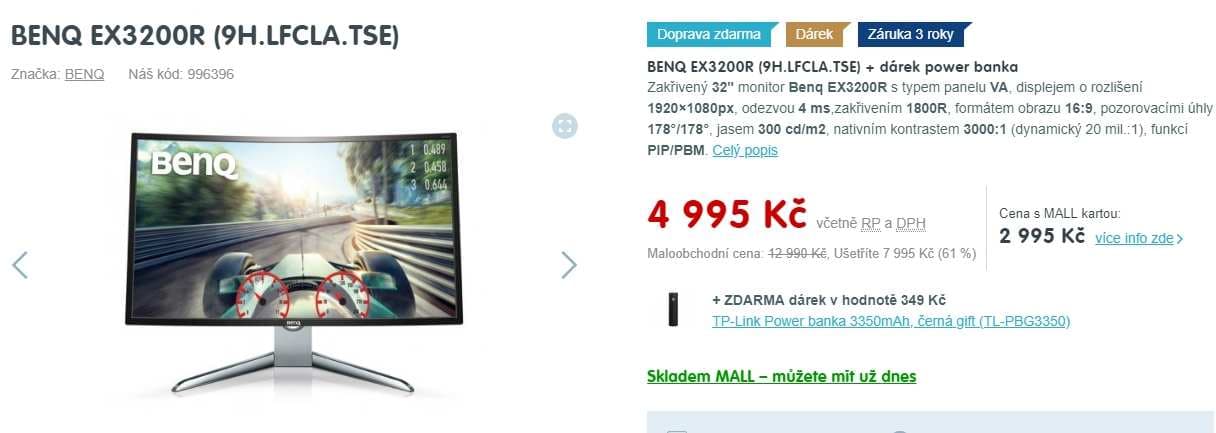 PC monitor BenQ, 32", zakřivený