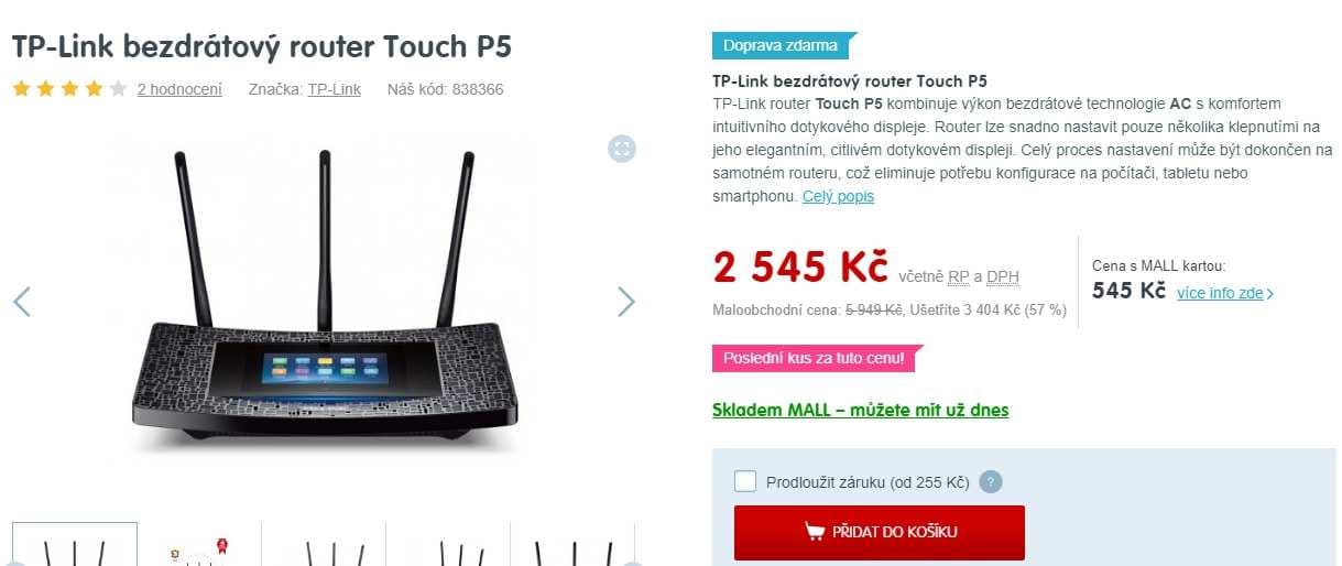 Router TP Link Touch P5, dotykový displej
