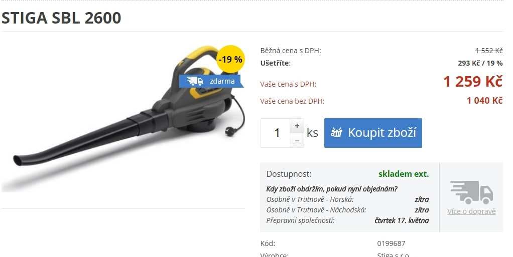 Elektrický foukač, vysavač, drtič listí Stiga