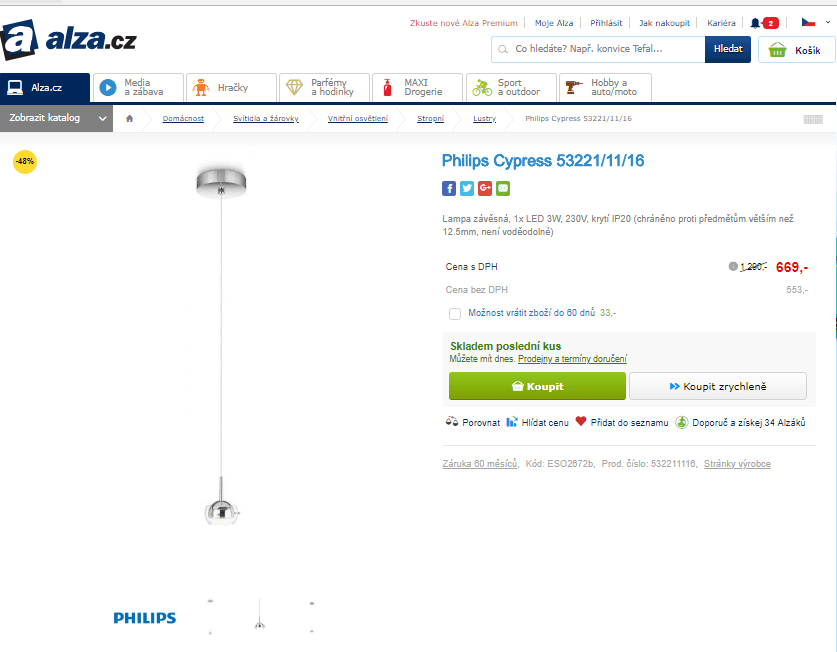 Lampa závěsná Philips Cypress