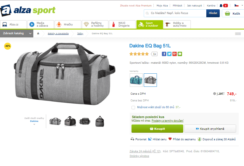 Sportovní taška Dakine Bag 51L
