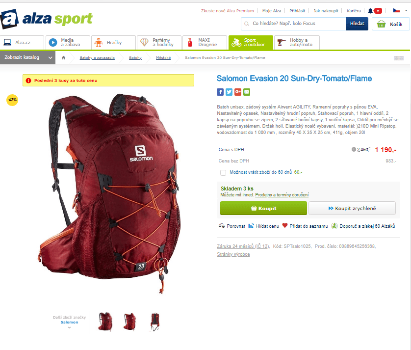 Turistický batoh Salomon Evasion 20l