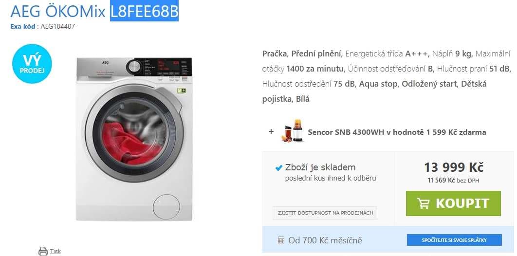 Pračka AEG, 8 kg, 1600 ot., A+++