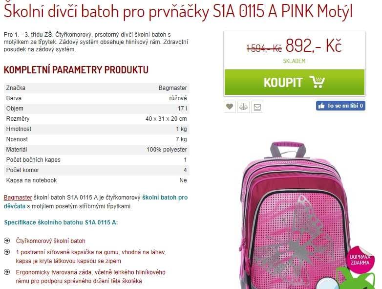 Školní batoh pro holčičky Bagmaster